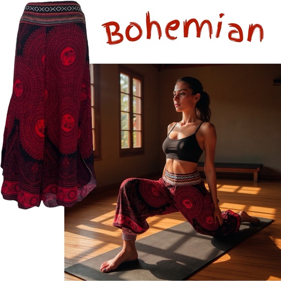 Unbranded Boho red and black print gauchos - Picture 1 of 5